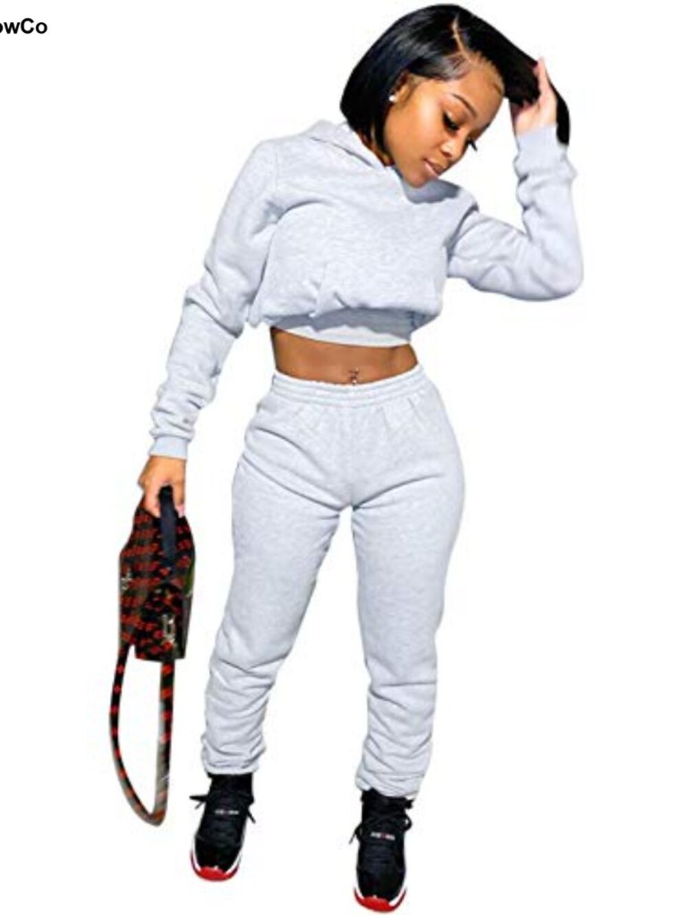 Women's 2 Piece Crop Hoodie & Jogger Tracksuit Set Polyester Spandex